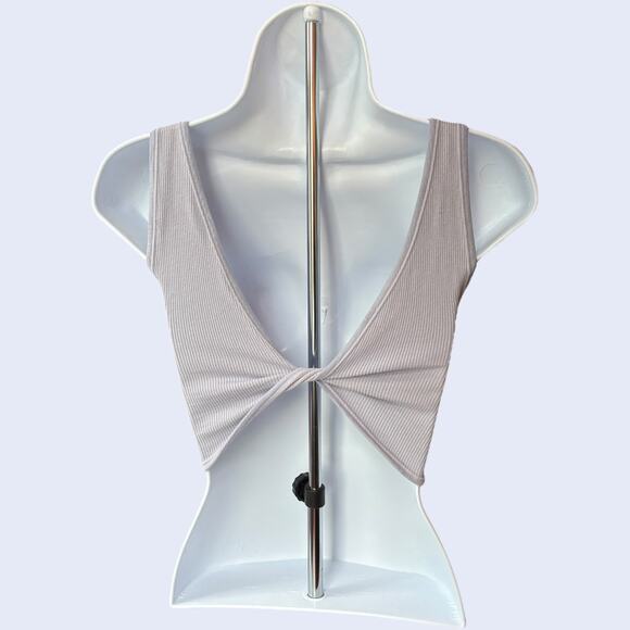 Out From Under Urban Outfitters Ribbed Twist Back Crop Tank Top Gray Y2K - Picture 3 of 5